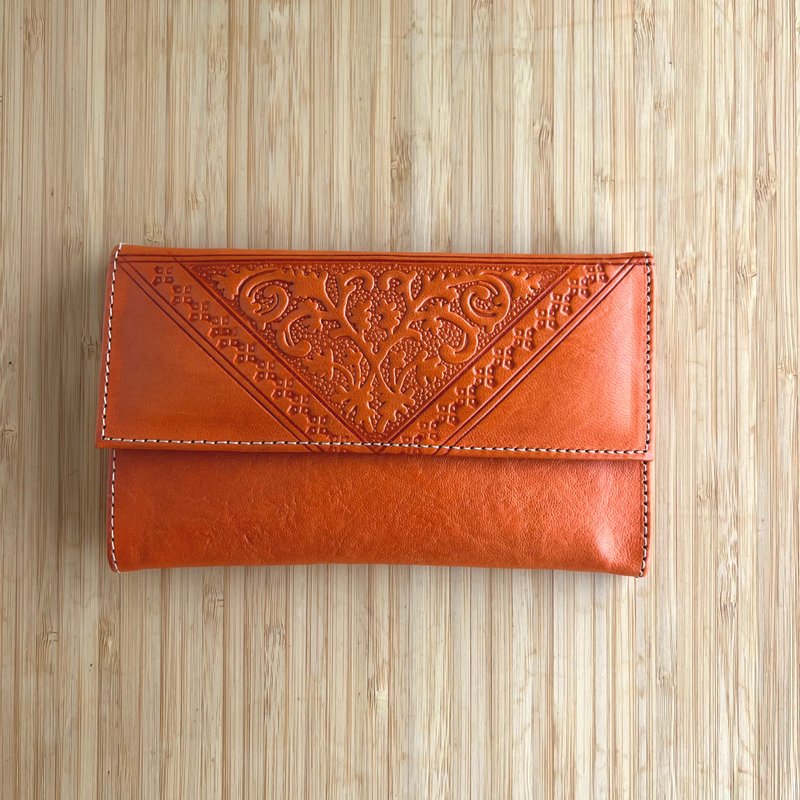 Zweena sheepskin long clip Henna dyed orange - Wallets - Genuine Leather Orange