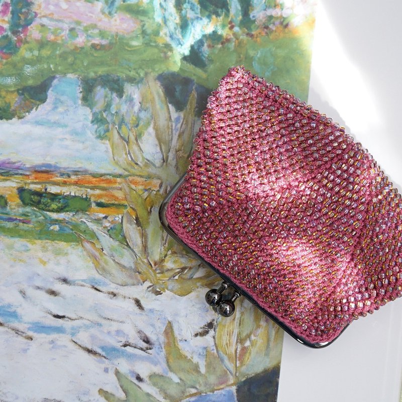 Ba-ba handmade Seedbeads crochet square pouch No.1978 - 化妝包/收納袋 - 其他材質 紫色
