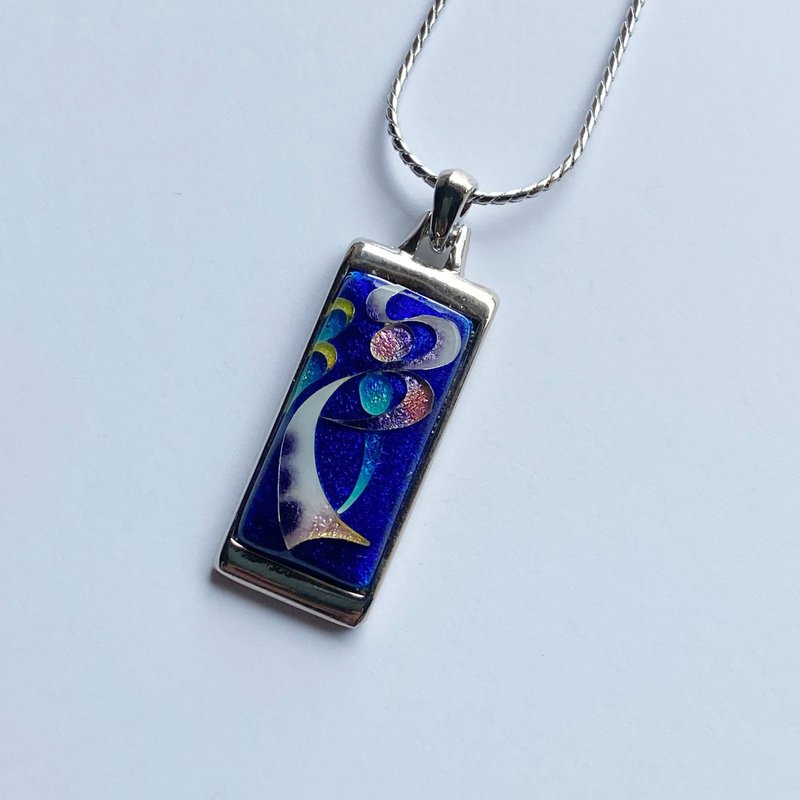 リボン【Blue】 七宝焼のペンダント 純銀張七宝 - 項鍊 - 其他材質 藍色