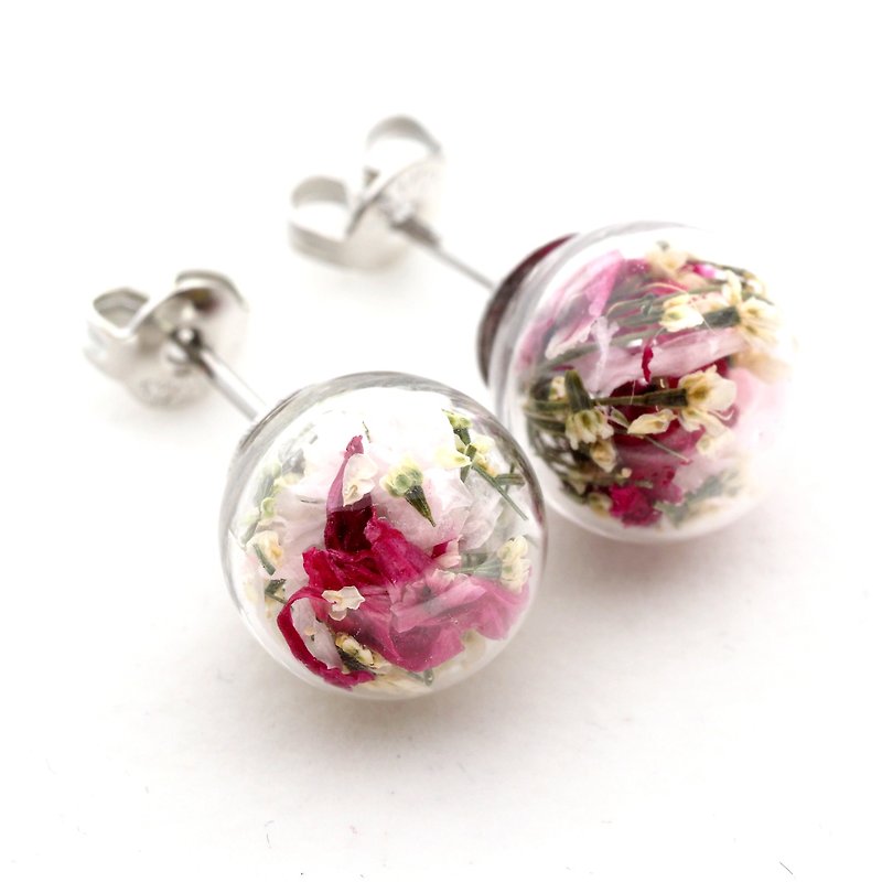 「OMYWAY」Handmade Dried Flower - Glass Globe - Earrings - Drop Earrings - Drop Clip on Earrings - Clip Earrings - Earrings & Clip-ons - Glass 