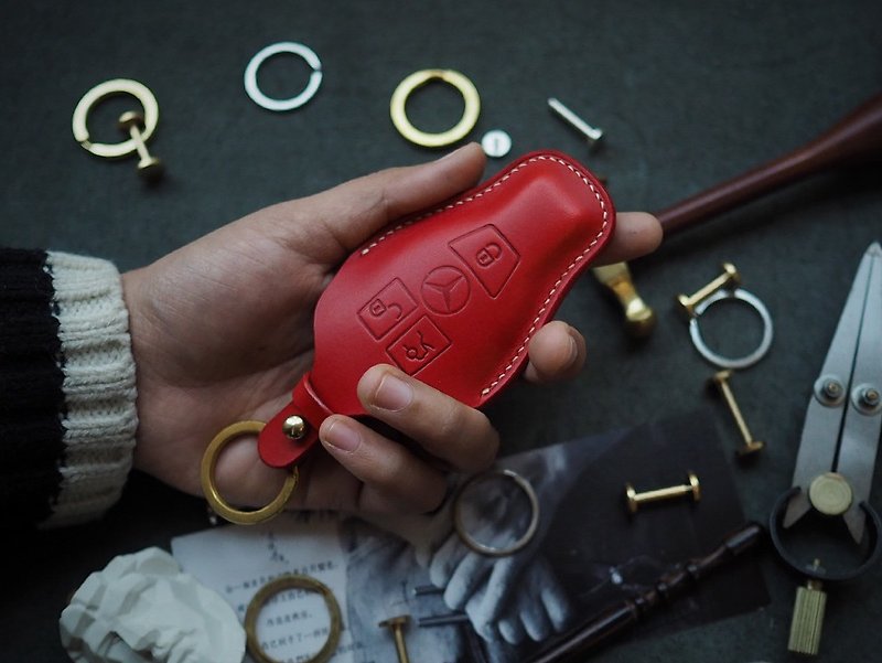 Customized Handmade Leather Benz Car key Case.Car Key Holder/Cover,gift - ที่ห้อยกุญแจ - หนังแท้ หลากหลายสี