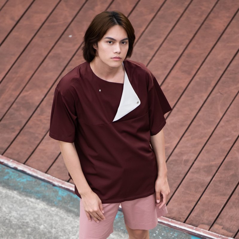 キュプラ・オプーンカラーTシャツ - Tシャツ メンズ - ポリエステル レッド