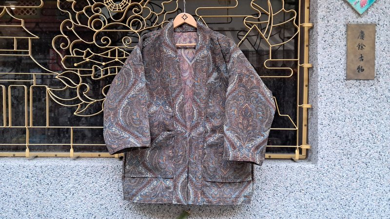 AMIN'S SHINY WORLD Thick Baroque Retro Amoeba Full Version Jacquard KIMONO - Women's Casual & Functional Jackets - Cotton & Hemp Khaki