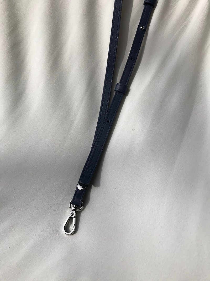 Adjustable Leather lanyard - Navy Blue Leather neck strap without ID cover - ID & Badge Holders - Genuine Leather Blue