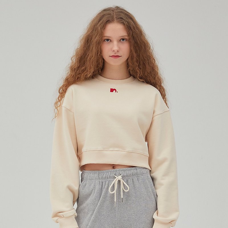 其他材質 女上衣/長袖上衣 - Symbol Crop Sweatshirt - Ivory