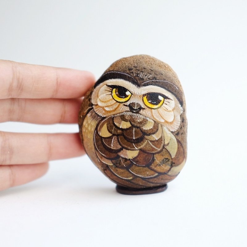 Owls stone painting original art. - 玩偶/公仔 - 石頭 咖啡色
