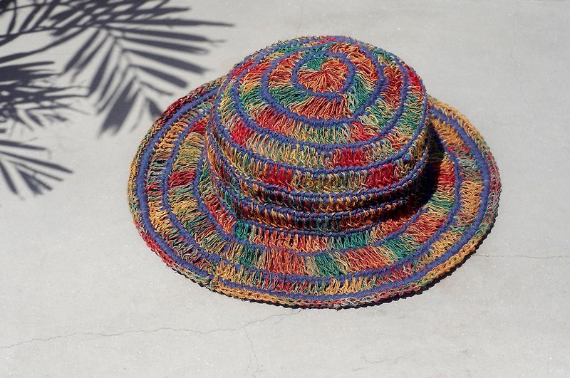 Hand-woven cotton and linen hat fisherman hat sun hat straw hat hiking hat gentleman hat-hollow tropical forest - Hats & Caps - Cotton & Hemp Multicolor