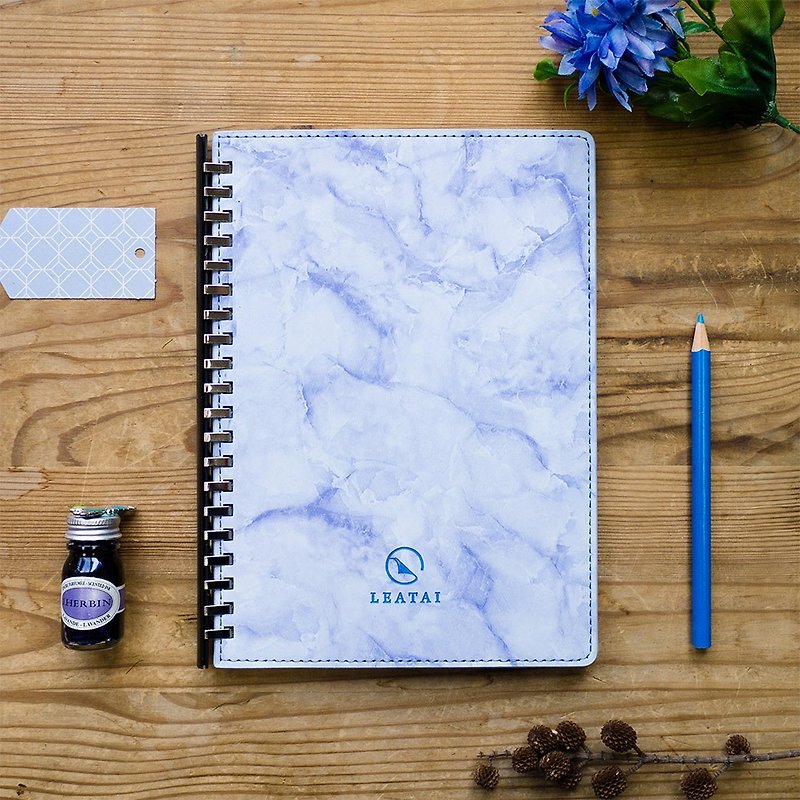 Affection。A5 Removable Binder Notebook with Plastic Slide - Marble Blue - Notebooks & Journals - Paper Blue