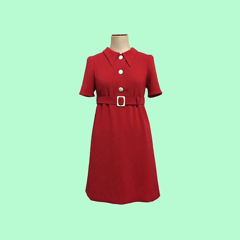 retro one-piece  dress twiggy - One Piece Dresses - Polyester Red