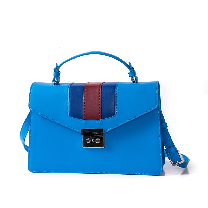 Customized color-block flip-top shoulder bag with free embossing of your choice of color - กระเป๋าแมสเซนเจอร์ - หนังแท้ หลากหลายสี