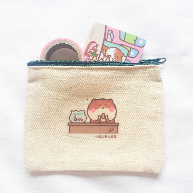 Cat の Fish Tank Dinner Daily Canvas Coin Purse (Voucher Holder) Hand-printed Coin bag - Coin Purses - Cotton & Hemp Red
