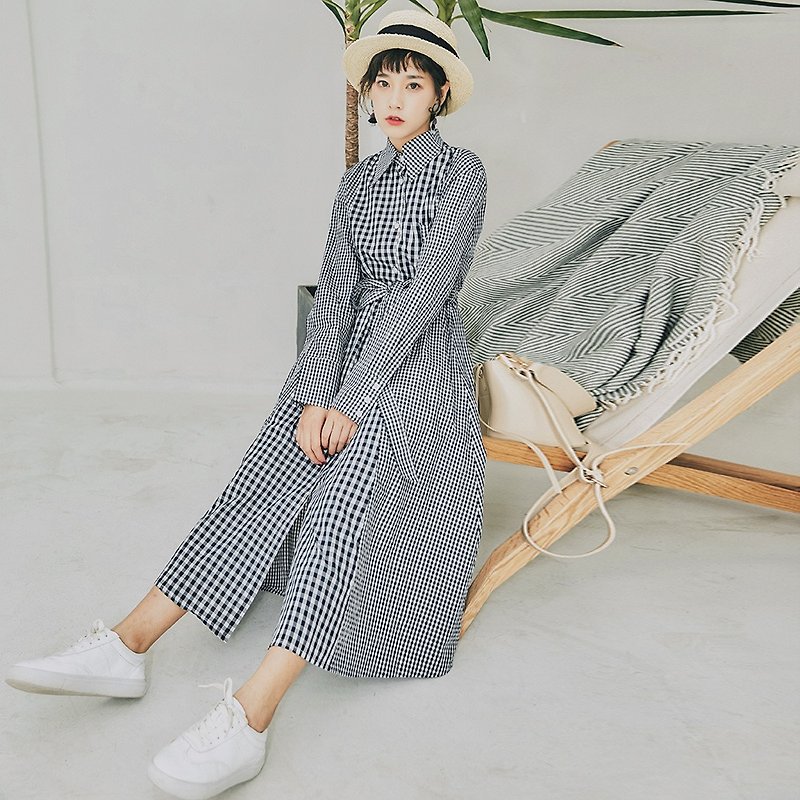 2018 autumn new style size stitching long dress dress - One Piece Dresses - Cotton & Hemp Blue