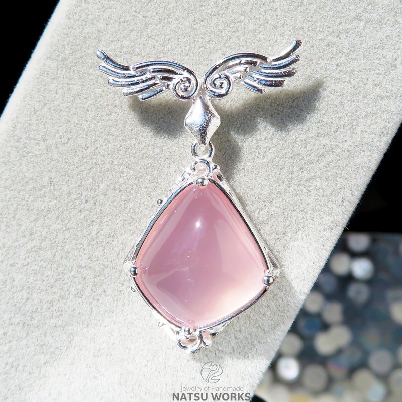 ローズクォーツ ブローチ / Rose Quartz and Silver Wing Brooch - 胸針 - 寶石 粉紅色