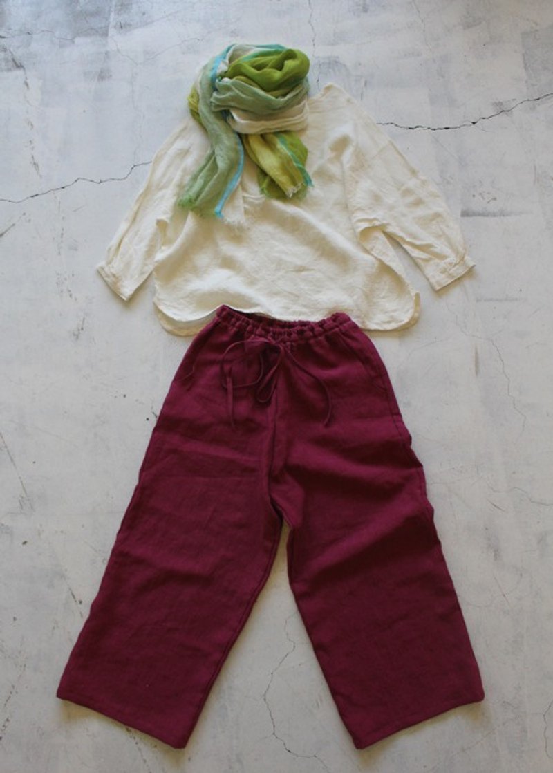 【春NEW】９分丈ワイドパンツ４ポケット＊belgian-linen25/全１２色【受注生産】 - 裙子/長裙 - 棉．麻 