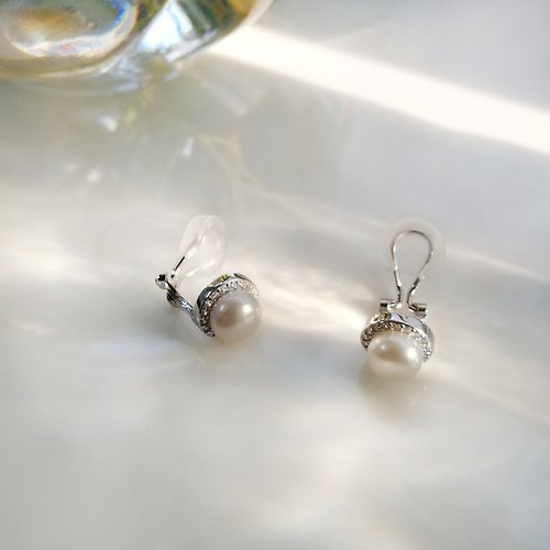 Bridal Secret Jewelry Clip Style-925純銀配養殖淡水珍珠夾式耳環