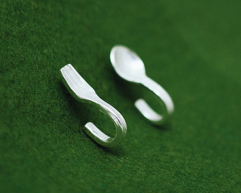 Spoon and Fork - silver - earrings - Cutlery earrings - Post pierce - Japanese - ต่างหู - เงิน สีเงิน
