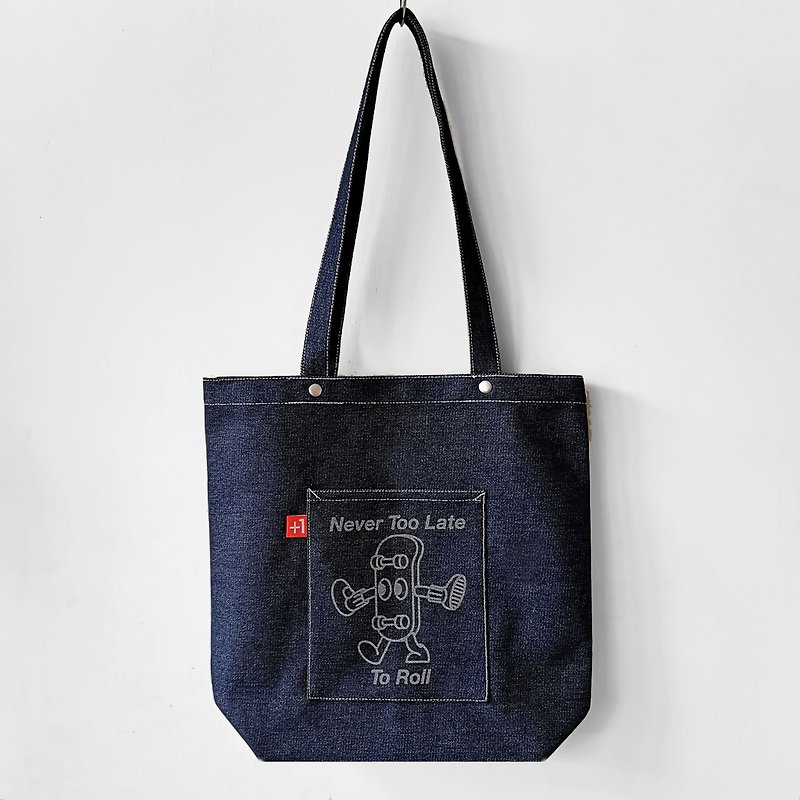 Cotton & Hemp Handbags & Totes Blue - Plus 1 x CHI Never Too Late To Roll CUBE Indigo Denim Tote Bag