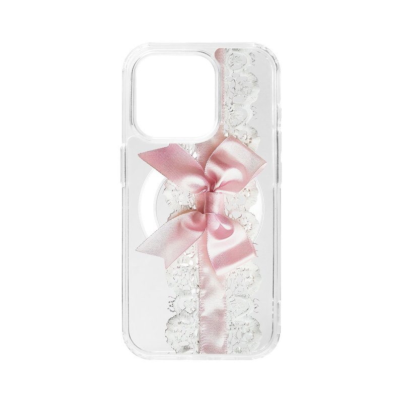 Romantic Pink Lace Ribbon MagSafe case - เคส/ซองมือถือ - วัสดุอื่นๆ สึชมพู