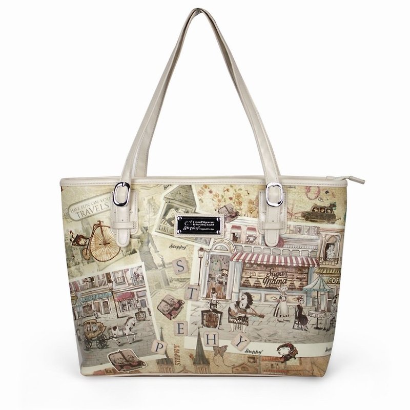 Stephy Designer  Stephy Town Cute Art Design Printed Shoulder Bag / Top Handles/ Tote Bag - Handbags & Totes - Genuine Leather 