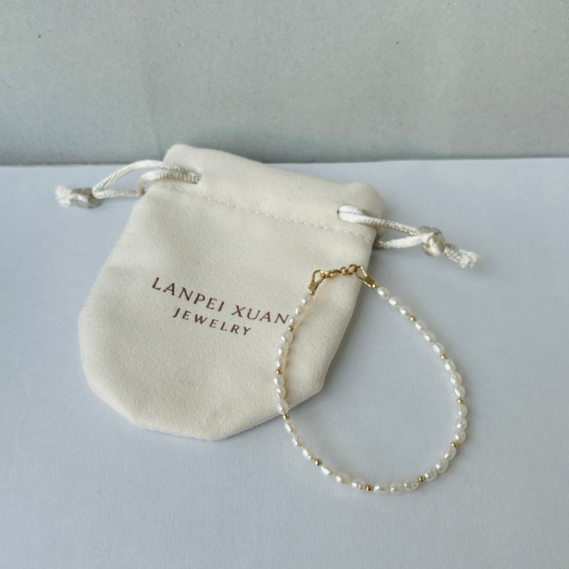 小米粒 天然 淡水珍珠 × 14KGF 小金豆手鍊 極細光系列 - 手鍊/手環 - 珍珠 