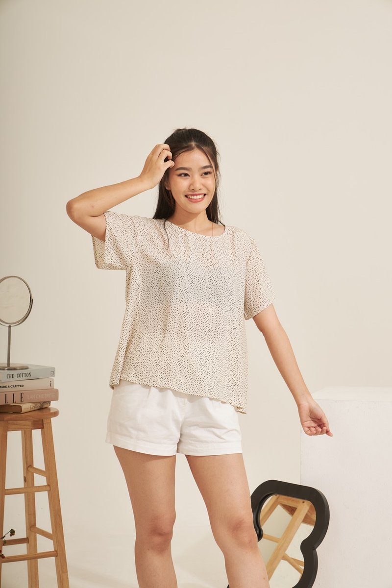 AENG AEI - cotton-rayon floral printed Short sleeve top (01) - 女上衣/長袖上衣 - 尼龍 白色