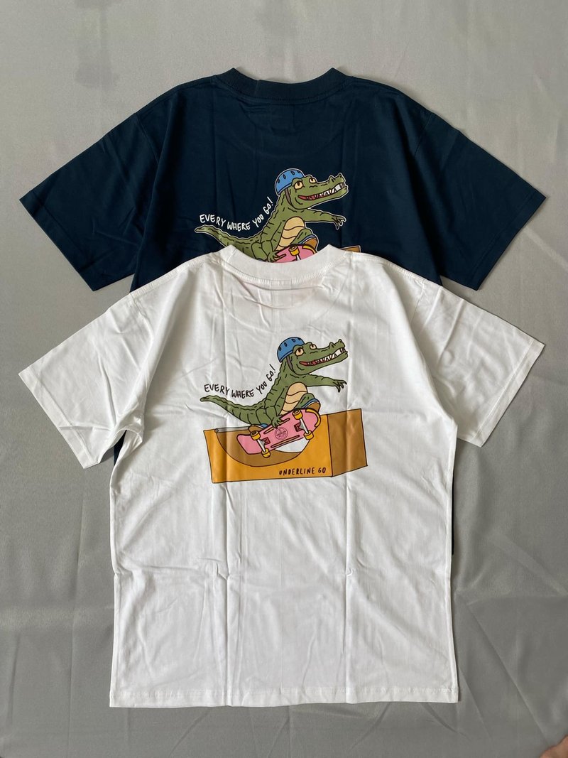 Crocodile Skating Cotton T-shirt / M L / 2 colors - 帽T/大學T - 棉．麻 白色