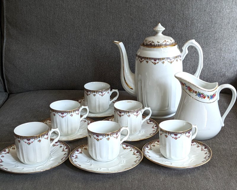 法國復古花形茶壺陶瓷杯套裝 - 茶壺/茶杯/茶具 - 陶 白色
