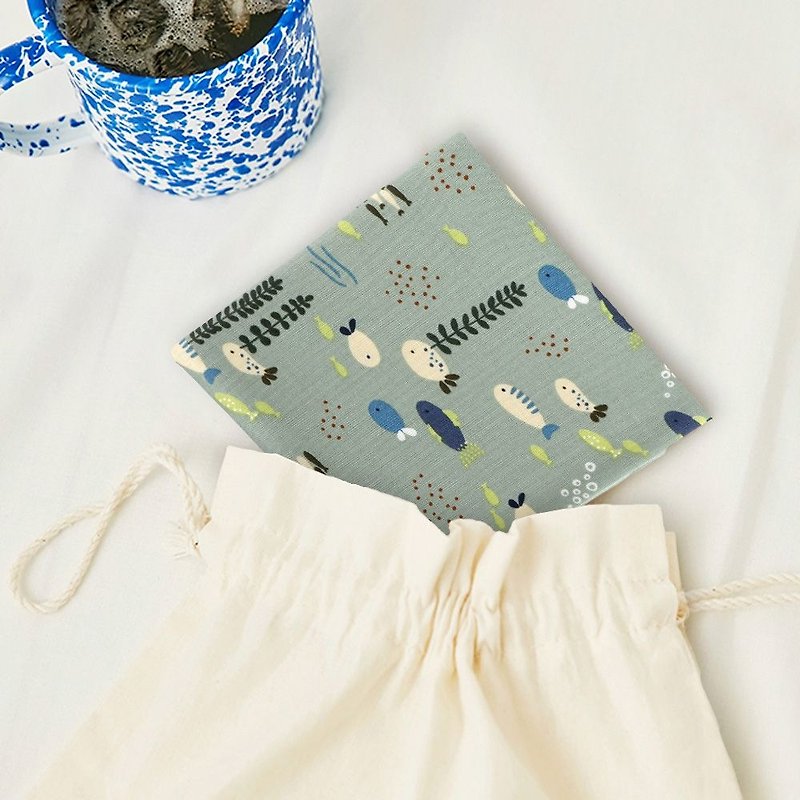 Nordic wind cotton handkerchief - 60 small fish, E2D10065 - ผ้าเช็ดหน้า - ผ้าฝ้าย/ผ้าลินิน สีเขียว