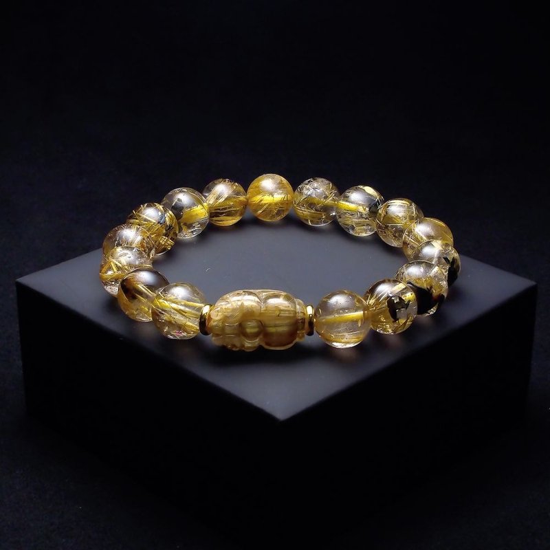 鈦晶母礦12.4mm 鈦晶貔貅19.8X12X12 mm 男手鏈 QBR-00083 - 手鍊/手環 - 半寶石 