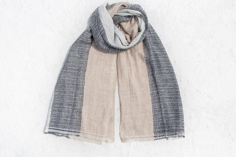Cashmere Cashmere / Knitted Scarf / Pure Wool Scarf / Wool Shaw - Rice Grey Desert Travel - ผ้าพันคอถัก - ขนแกะ หลากหลายสี