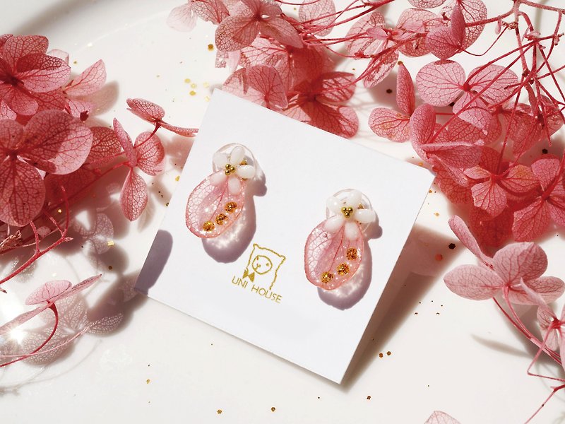 永生花瓣耳片蜜-粉紅((醫療防過敏耳針)) - 耳環/耳夾 - 其他材質 粉紅色