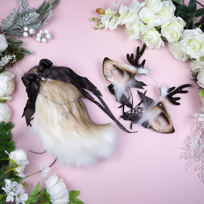 Brown Deer Ears and Tail Set - 髮夾/髮圈 - 其他人造纖維 咖啡色