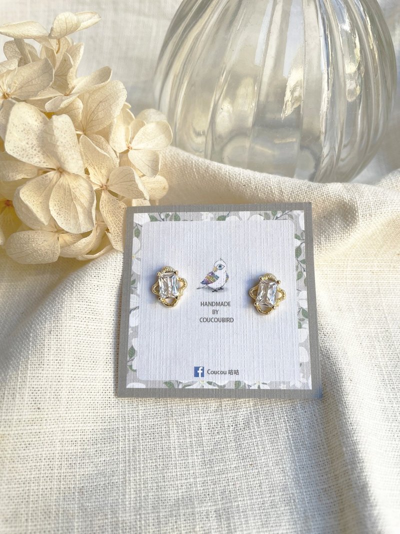 *coucoubird*elegant square diamond earrings - ต่างหู - ทอง 24 เค สีทอง