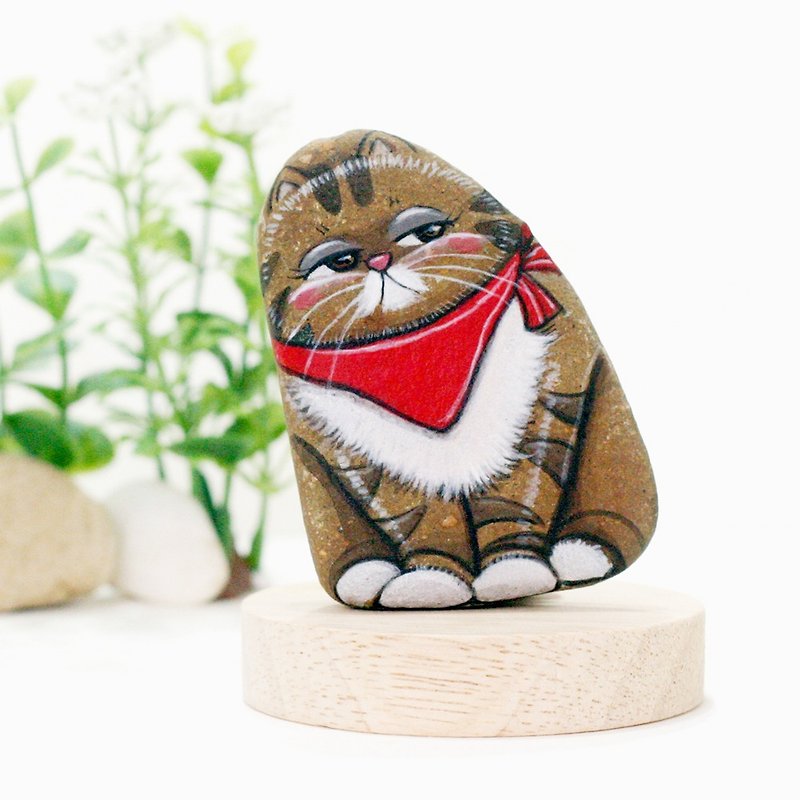 Cat stone art for gifts. - Stuffed Dolls & Figurines - Stone Red
