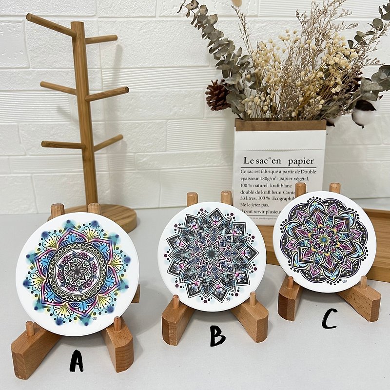 Mandala Zen Wrap Henna Mandala Yingge Ceramic Coaster - Coasters - Clay White
