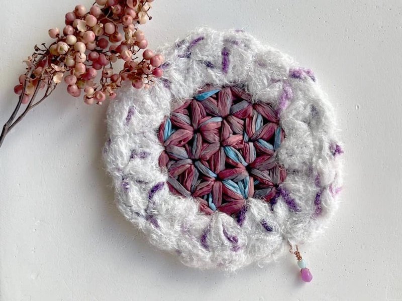 Flower of Life Woven Mat - Berry Daifuku - Coasters - Cotton & Hemp Purple