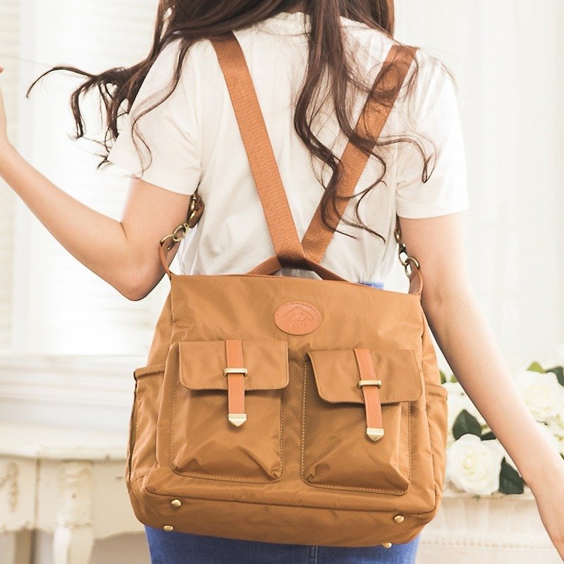 [Kiss] package - Vintage Brown / mother bag / oblique backpack / shoulder bag / Backpack / Mother's Day Preferred - กระเป๋าคุณแม่ - วัสดุกันนำ้ สีนำ้ตาล