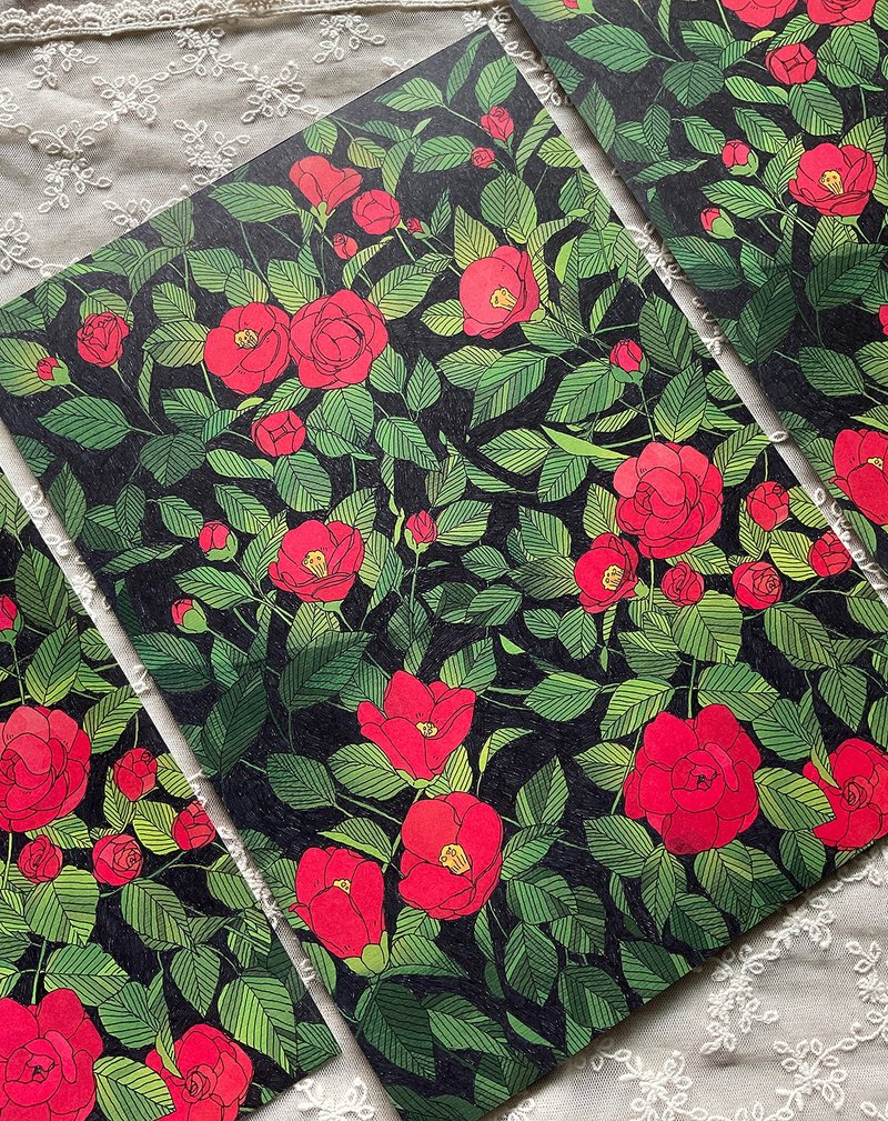 Camellia Flower Wrapping Paper A4 Design Paper (dami) gift - 包裝材料/包裝紙 - 紙 紅色