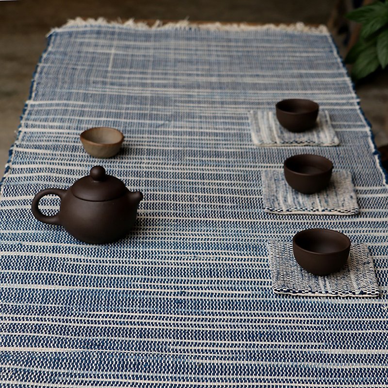 手工棉布茶席布植物藍染色織茶杯墊隔熱中式簡約墊子雙面桌旗布 - 餐桌布/餐墊 - 棉．麻 
