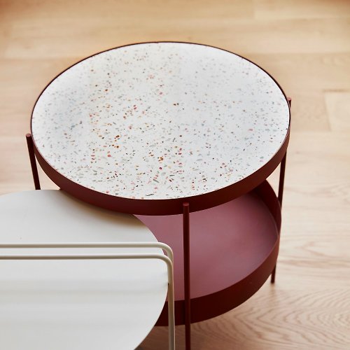 Hübsch Taiwan 【Hübsch】－990814 酒紅色水磨石桌面金屬茶几 矮桌 圓桌