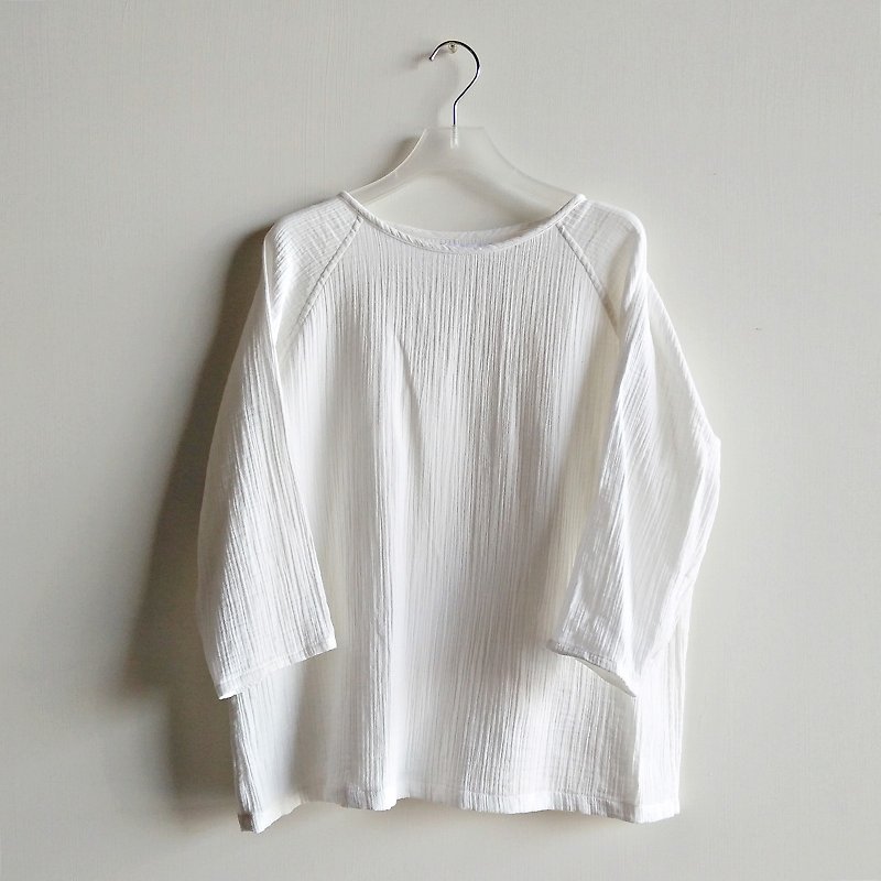 Double-sleeve tops, double cotton yarn, white - เสื้อผู้หญิง - ผ้าฝ้าย/ผ้าลินิน ขาว