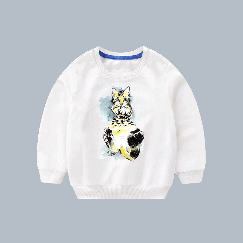 Cat hides in clothes long sleeve cotton T - Tops & T-Shirts - Cotton & Hemp White