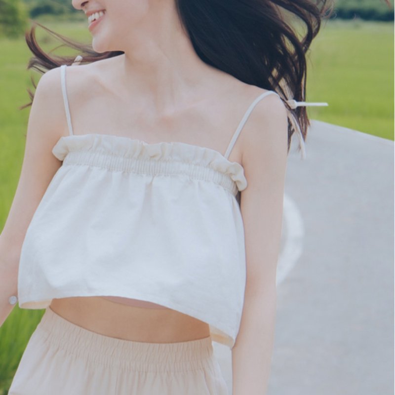 【MACACA】夏之歌:小荷罩衫 - BIE1584 米色 - 女運動上衣/背心 - 棉．麻 白色