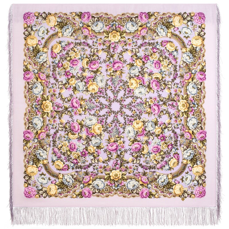 Pavlovo Posad Russian Shawl 100% Wool Scarf 125x125 cm Wrap Silk Fringe 2000-15 - 絲巾 - 羊毛 粉紅色