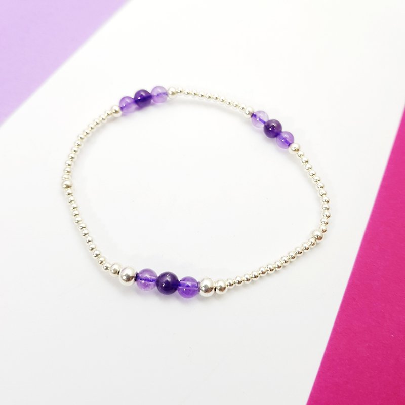 Xizizi Pebbles~Light and dark amethyst sterling silver elastic bracelet - Bracelets - Gemstone Purple