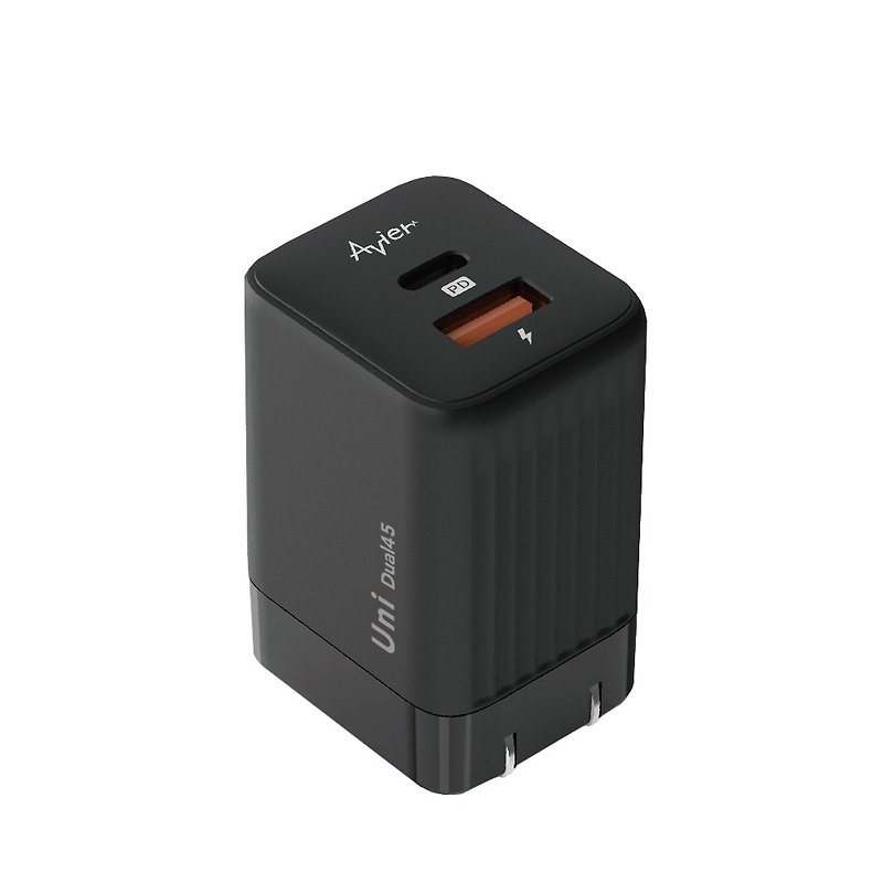 【Avier】Uni Dual45W GaN fast charging power supply - Phone Charger Accessories - Other Metals Black