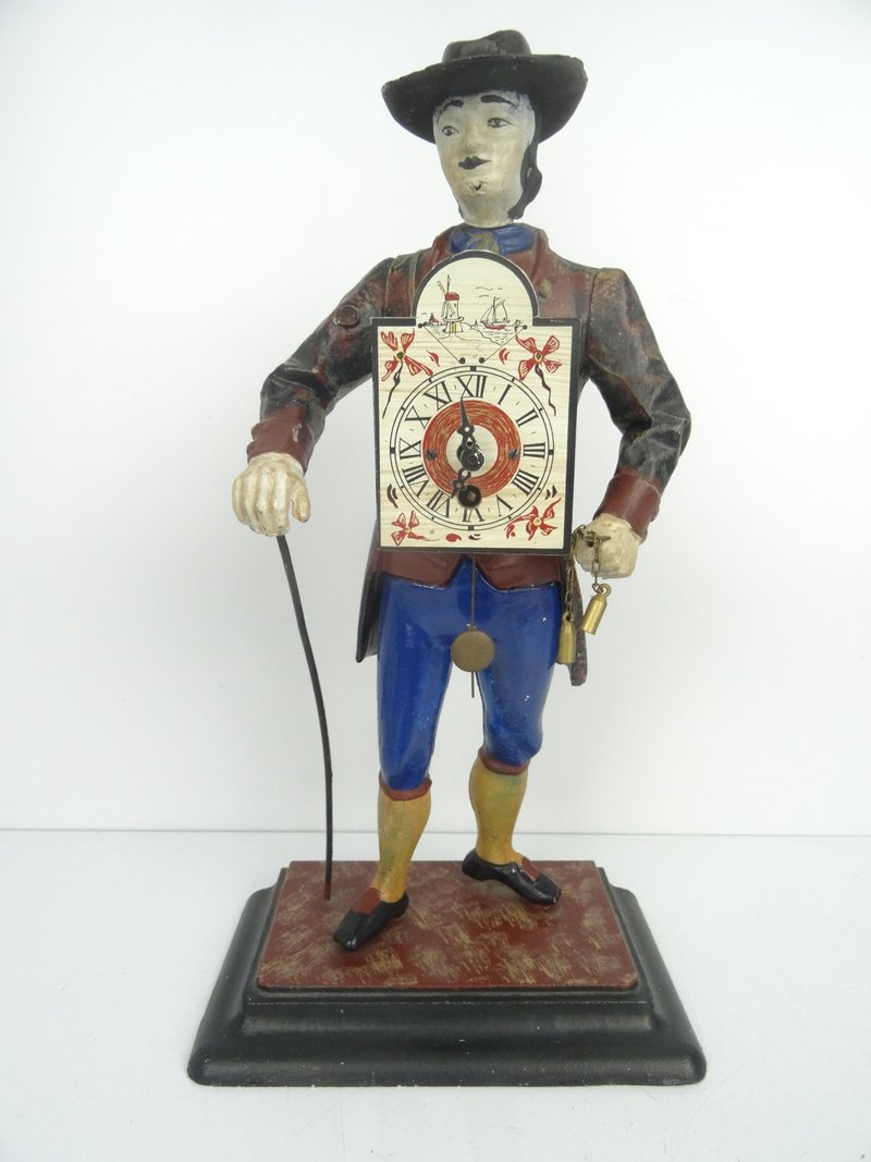 Dutch Vintage Antique Figure Clock Seller Man of Time Rare - 時鐘/鬧鐘 - 木頭 多色