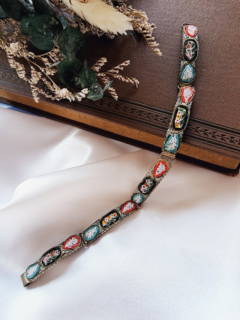 美國西洋古董飾品 / 義大利40~60's馬賽克花卉圖騰復古手鍊 - 手鍊/手環 - 其他材質 