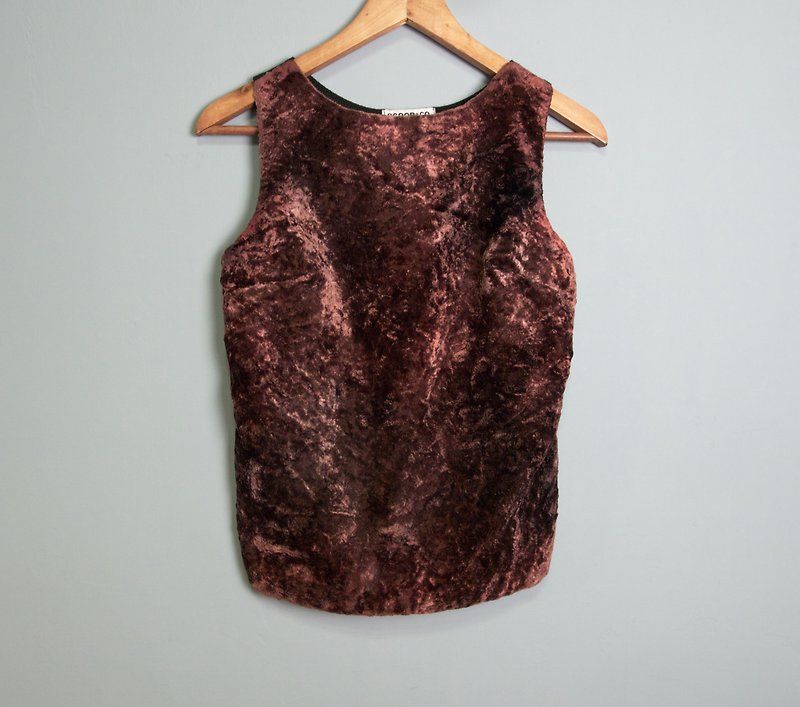 FOAK vintage Brown red velvet stitching wool vest - เสื้อกั๊กผู้หญิง - เส้นใยสังเคราะห์ สีแดง