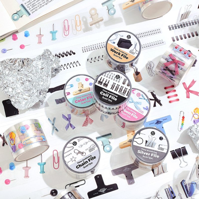 【Time Archive】Practical element notebook tape, simple basic notebook DIY material stickers 6 types - มาสกิ้งเทป - กระดาษ 